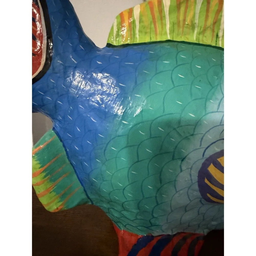 Vintage Style Hand Painted Paper Mache Tropical Fish Sculpture Coastal Decor